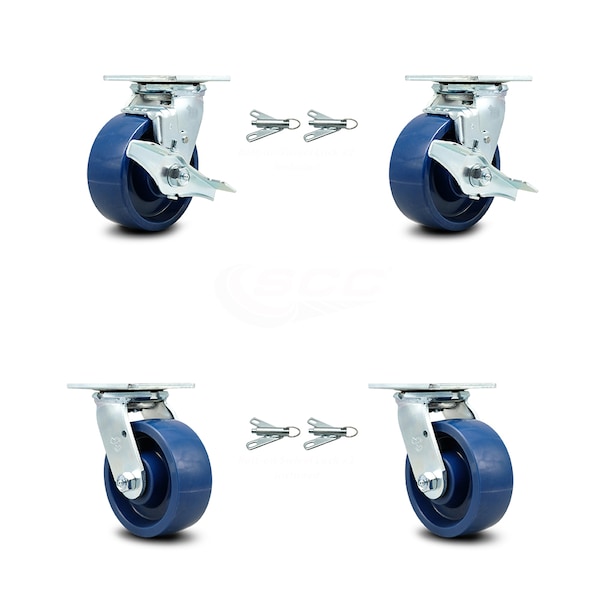 Service Caster 5 Inch Solid Polyurethane Caster Set with Ball Bearings 4 Swivel Lock 2 Brake SCC-30CS520-SPUB-TLB-BSL-2-BSL-2 - main